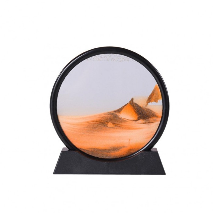 Obiect decorativ pentru birou OrangeScene Sand, tip tablou cu nisip miscator, 3D, clepsidra, antistres, 17 cm, portocaliu/negru [3]