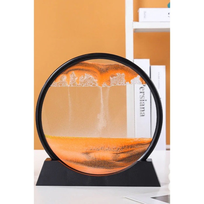 Obiect decorativ pentru birou OrangeScene Sand, tip tablou cu nisip miscator, 3D, clepsidra, antistres, 25 cm, portocaliu/negru [2]