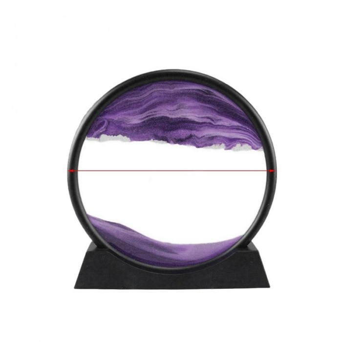 Obiect decorativ pentru birou Scene Sand, tip tablou cu nisip miscator, 3D, clepsidra, antistres, 17 cm, mov/negru [4]