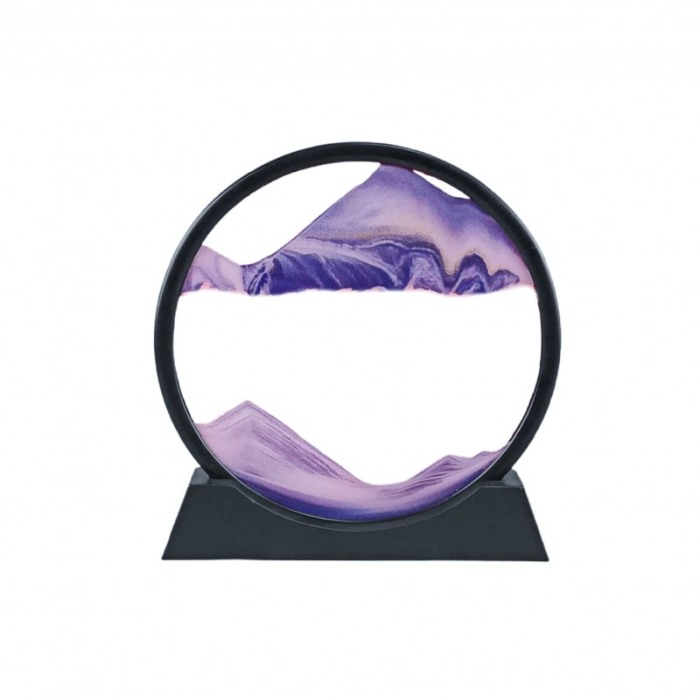 Obiect decorativ pentru birou Scene Sand, tip tablou cu nisip miscator, 3D, clepsidra, antistres, 25cm, mov/negru [3]