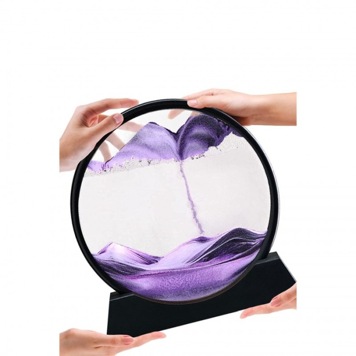 Obiect decorativ pentru birou Scene Sand, tip tablou cu nisip miscator, 3D, clepsidra, antistres, 25cm, mov/negru [5]