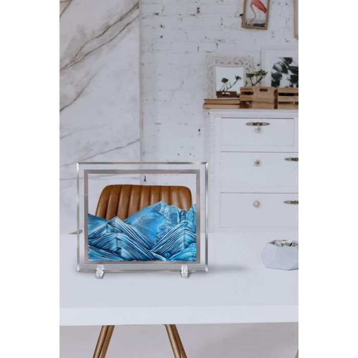 Obiect decorativ pentru birou Scene Sand, tip tablou cu nisip miscator, 3D, forma dreptunghiulara, albastru, 30x25 cm [3]