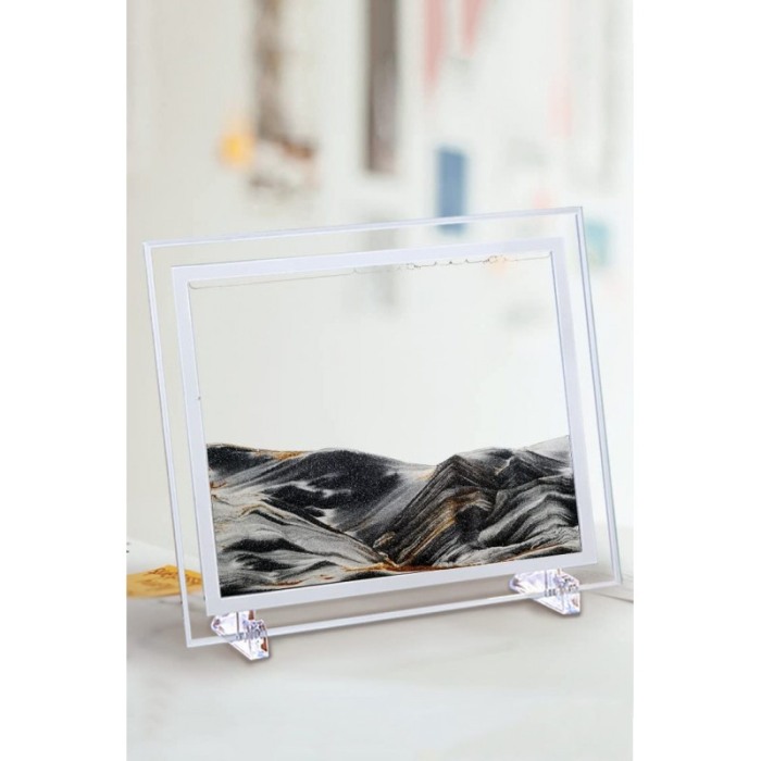 Obiect decorativ pentru birou Scene Sand, tip tablou cu nisip miscator, 3D, forma dreptunghiulara, negru, 30x25 cm [2]