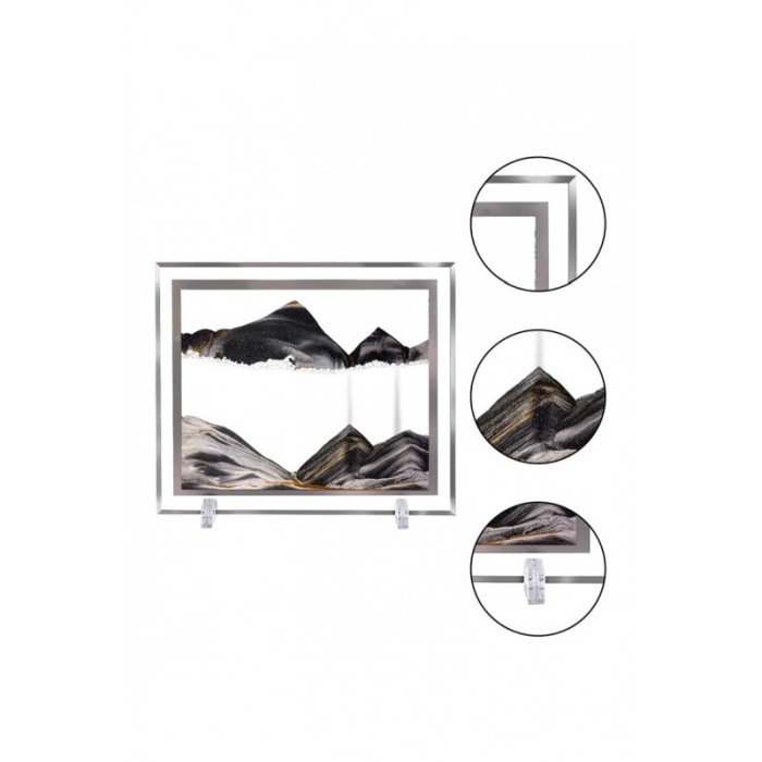 Obiect decorativ pentru birou Scene Sand, tip tablou cu nisip miscator, 3D, forma dreptunghiulara, negru, 30x25 cm [3]