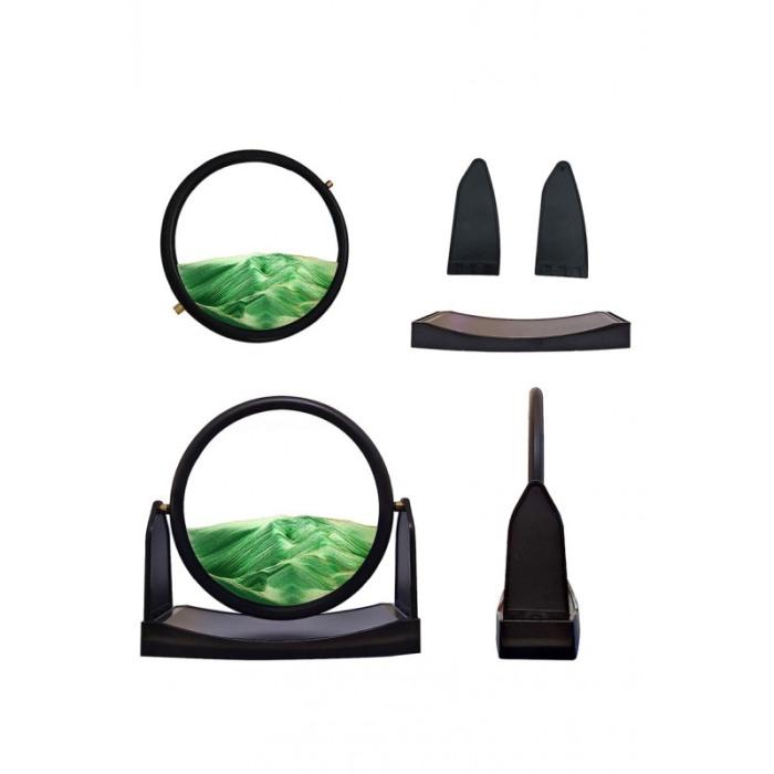 Obiect decorativ pentru birou ShowSand, cu nisip miscator, 3D, clepsidra rotativa, antistres, negru/verde, 22.5x21.5 cm, Doty®️ [2]