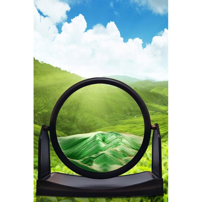 Obiect decorativ pentru birou ShowSand, cu nisip miscator, 3D, clepsidra rotativa, antistres, negru/verde, 22.5x21.5 cm, Doty®️ [4]