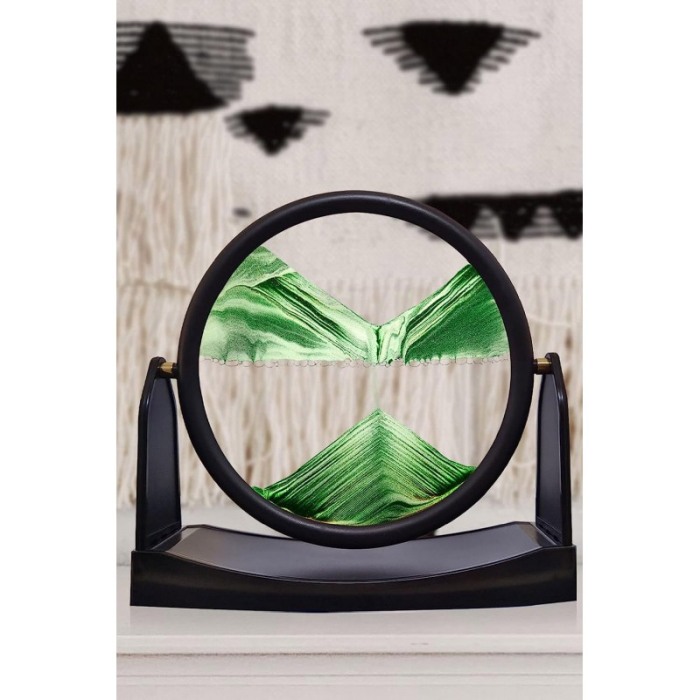 Obiect decorativ pentru birou ShowSand, cu nisip miscator, 3D, clepsidra rotativa, antistres, negru/verde, 22.5x21.5 cm, Doty®️ [5]