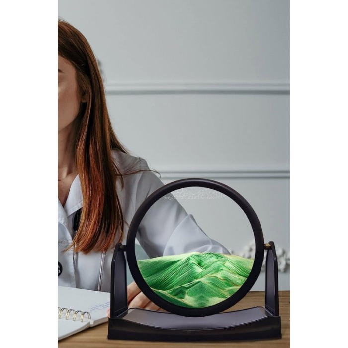 Obiect decorativ pentru birou ShowSand, cu nisip miscator, 3D, clepsidra rotativa, antistres, negru/verde, 22.5x21.5 cm, Doty®️ [3]