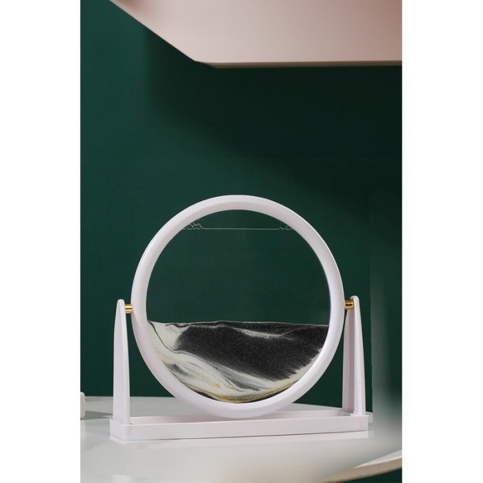 Obiect decorativ pentru birou ShowSand, tip tablou cu nisip miscator, 3D, antistres, alb/gri, 22.5x21.5 cm, Doty®️ [6]