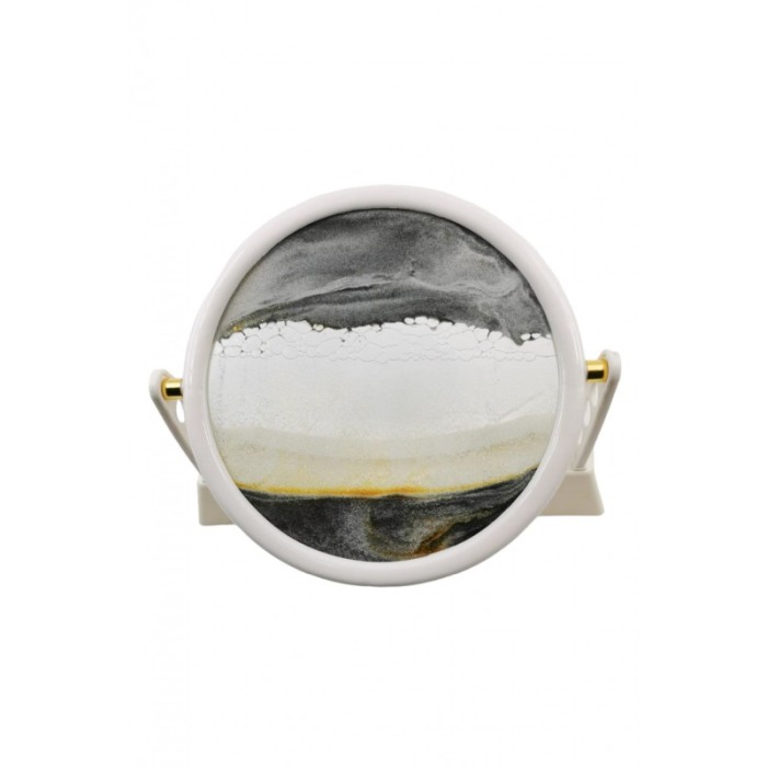 Obiect decorativ pentru birou ShowSand, tip tablou cu nisip miscator, 3D, antistres, alb/gri, 22.5x21.5 cm, Doty®️ [2]