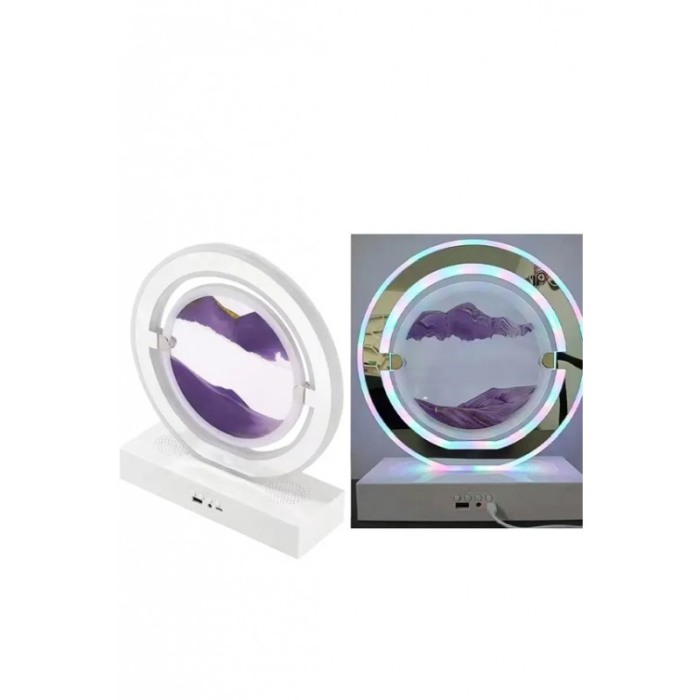 Obiect decorativ pentru birou SingSand Doty®, tip tablou cu nisip miscator, 3D, difuzor, bluetooth, lumini, alb/mov, 29x24 cm [9]