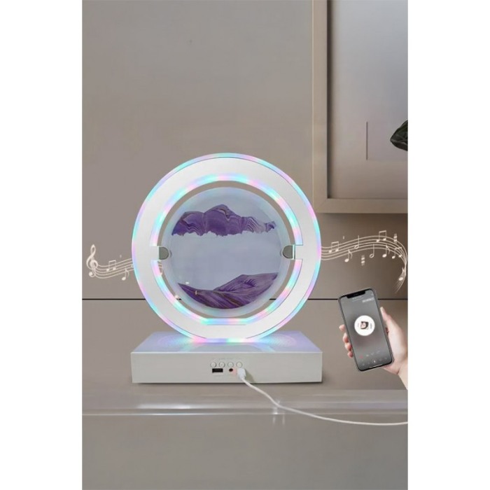 Obiect decorativ pentru birou SingSand Doty®, tip tablou cu nisip miscator, 3D, difuzor, bluetooth, lumini, alb/mov, 29x24 cm [3]