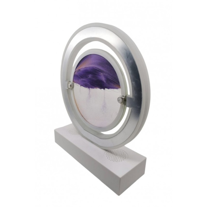 Obiect decorativ pentru birou SingSand Doty®, tip tablou cu nisip miscator, 3D, difuzor, bluetooth, lumini, alb/mov, 29x24 cm [8]