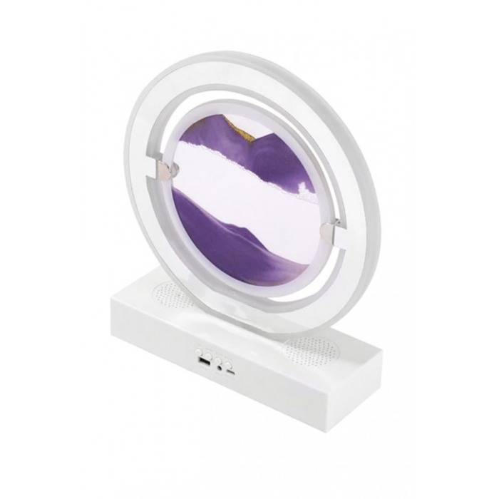 Obiect decorativ pentru birou SingSand Doty®, tip tablou cu nisip miscator, 3D, difuzor, bluetooth, lumini, alb/mov, 29x24 cm [2]