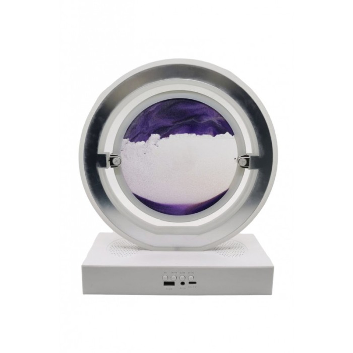 Obiect decorativ pentru birou SingSand Doty®, tip tablou cu nisip miscator, 3D, difuzor, bluetooth, lumini, alb/mov, 29x24 cm [4]