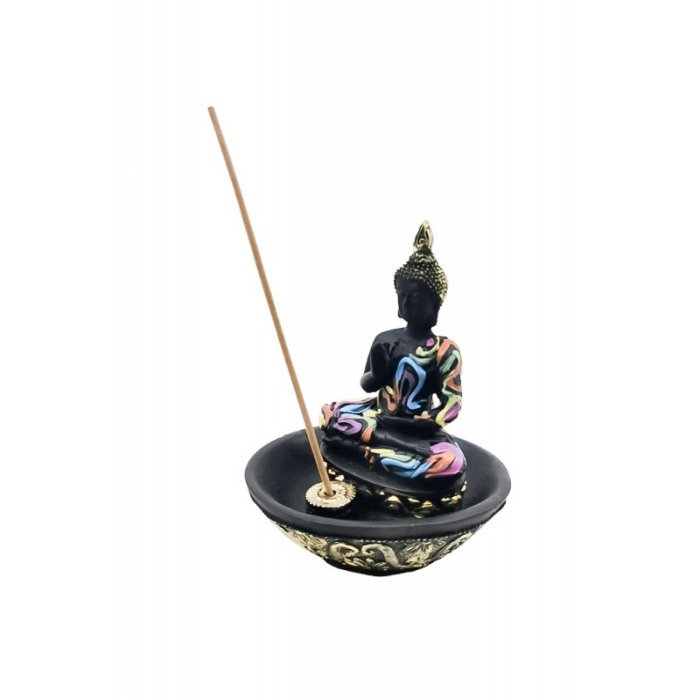 Obiect decorativ RainbowBuddha, statueta, suport pentru betisor, din rasina, design creativ, 11 cm, negru [1]