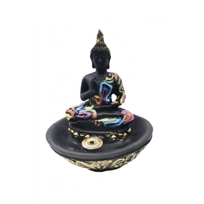 Obiect decorativ RainbowBuddha, statueta, suport pentru betisor, din rasina, design creativ, 11 cm, negru [3]