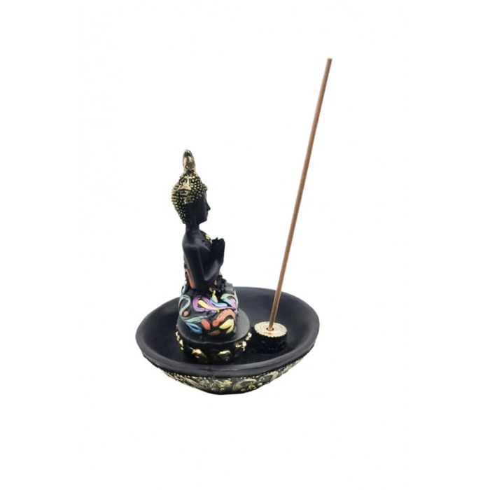 Obiect decorativ RainbowBuddha, statueta, suport pentru betisor, din rasina, design creativ, 11 cm, negru [4]