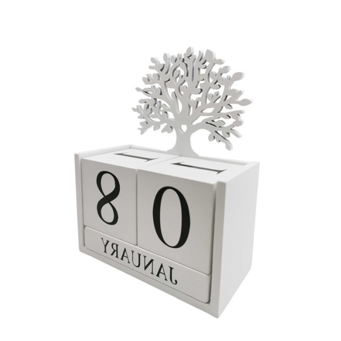 Obiect decorativ Tree Data, are calendar, din lemn, 14x19x6 cm, alb, Doty®️ [5]