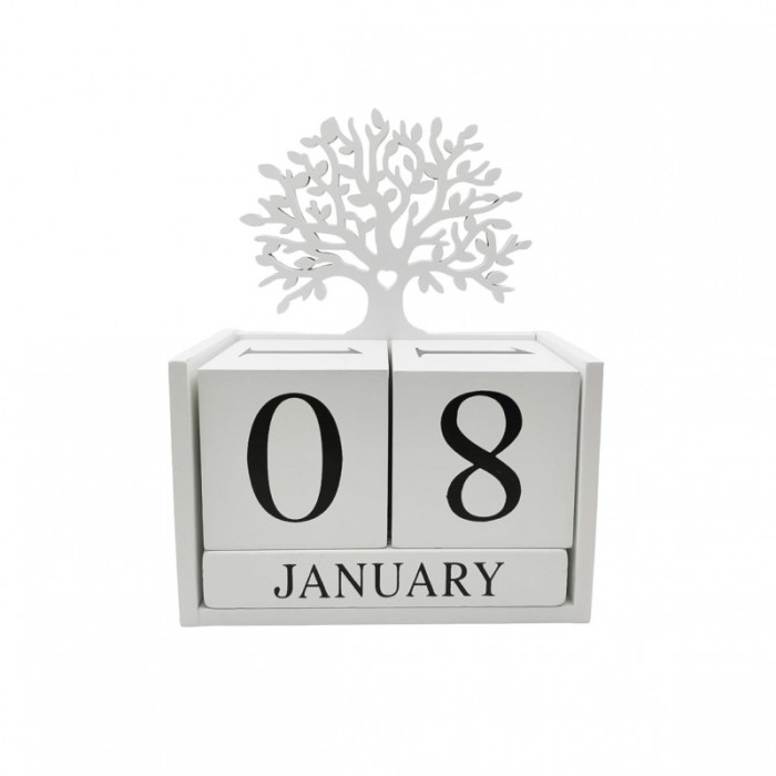 Obiect decorativ Tree Data, are calendar, din lemn, 14x19x6 cm, alb, Doty®️ [4]