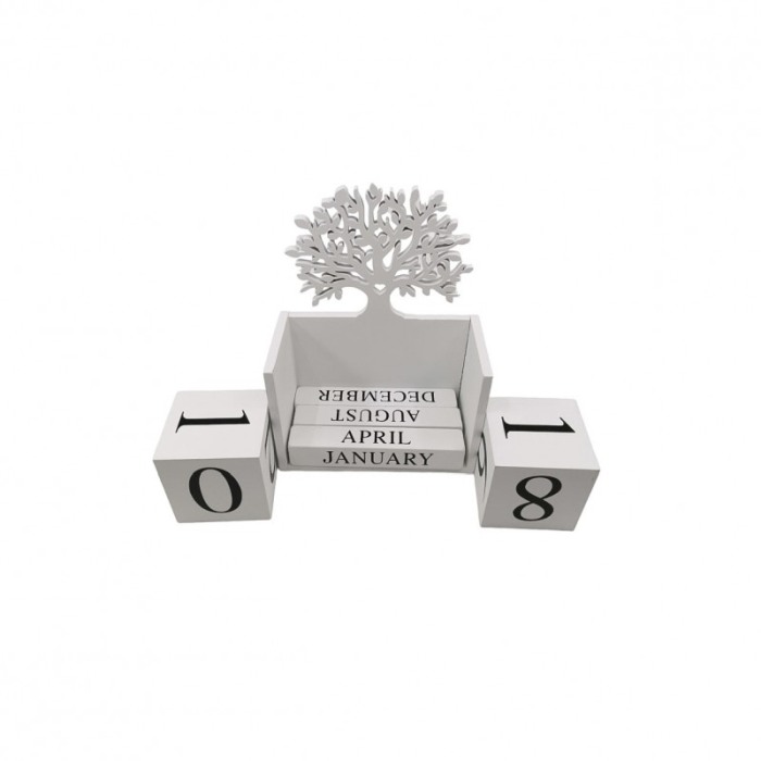 Obiect decorativ Tree Data, are calendar, din lemn, 14x19x6 cm, alb, Doty®️ [2]
