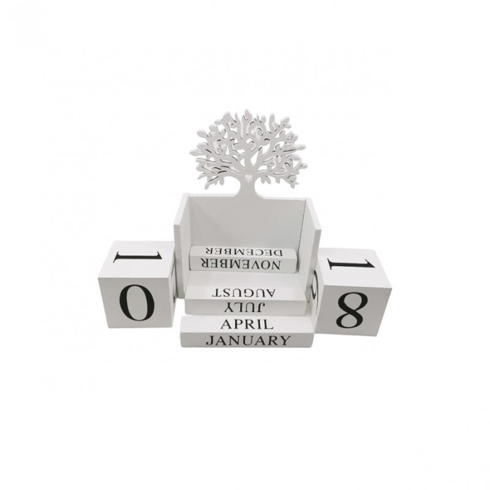 Obiect decorativ Tree Data, are calendar, din lemn, 14x19x6 cm, alb, Doty®️ [3]