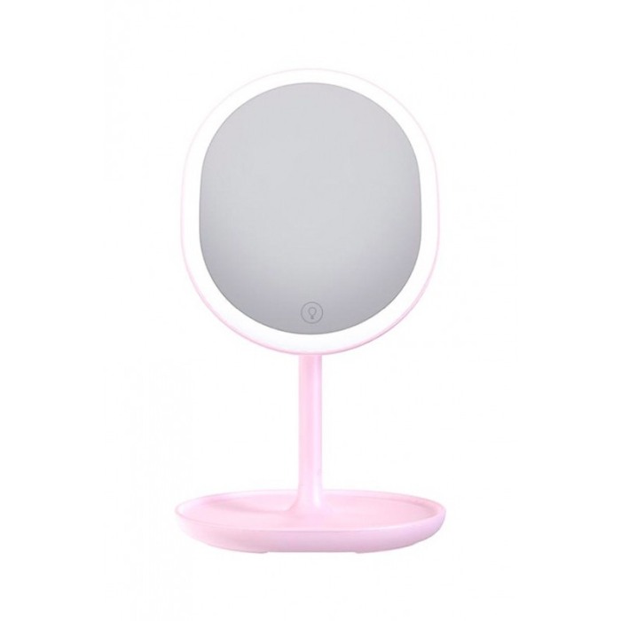 Oglinda cosmetica 2 in 1, oglinda si lampa, cu led si senzor tactil, portabila,pliabila, roz,doty [4]