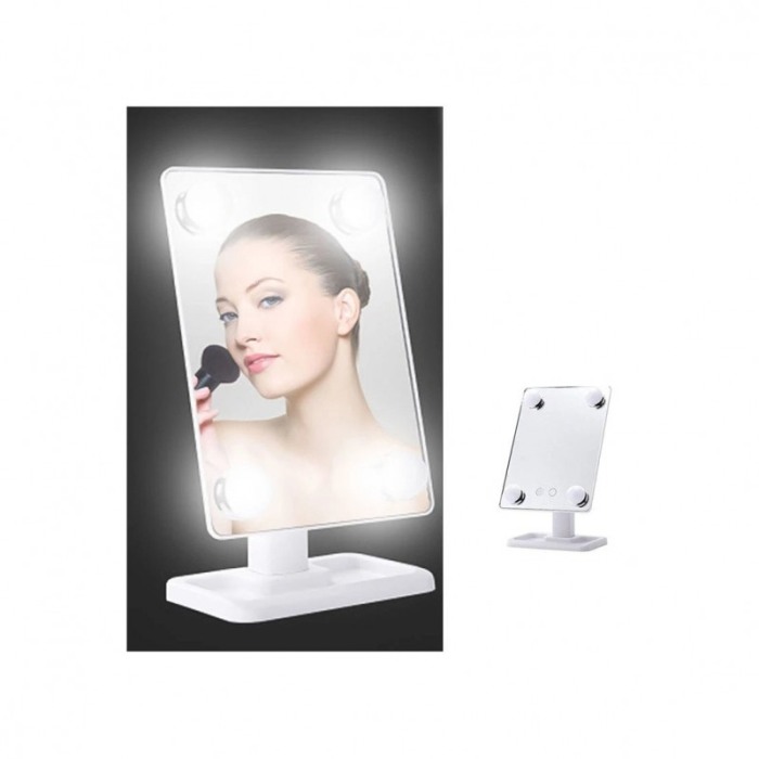 Oglinda cosmetica BeautyON Mirror,rotatie 360 , cu LED, USB inclus, 25x18 cm ,tavita inclusa,alb [3]