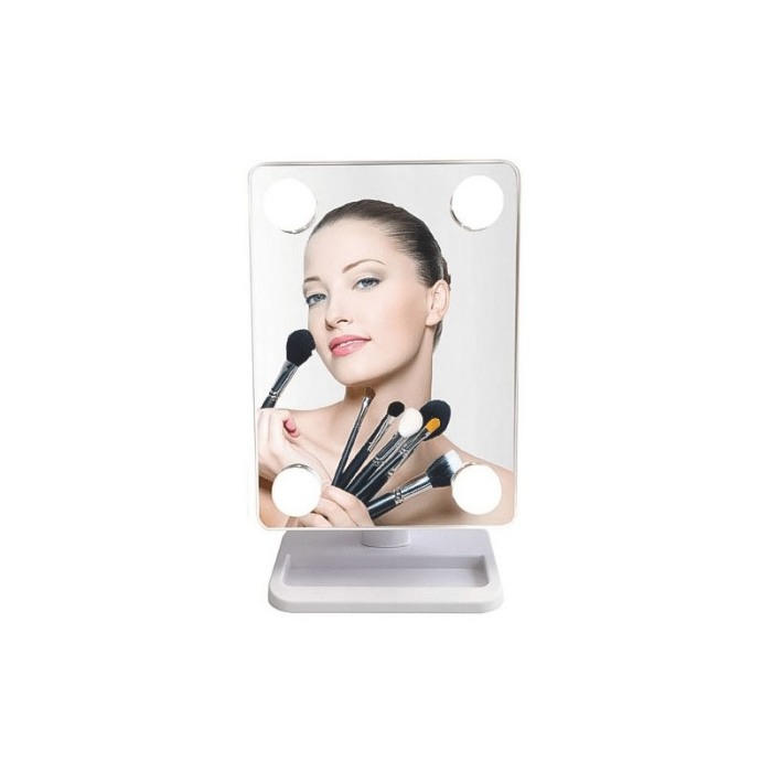 Oglinda cosmetica BeautyON Mirror,rotatie 360 , cu LED, USB inclus, 25x18 cm ,tavita inclusa,alb [2]