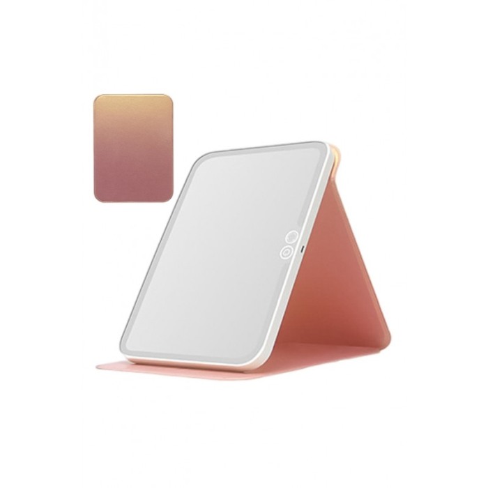 Oglinda cosmetica MirrorTab Doty®, cu LED, 3 tipuri de iluminare, design tip tableta cu husa, USB inclus, 23x17 cm, roz [1]