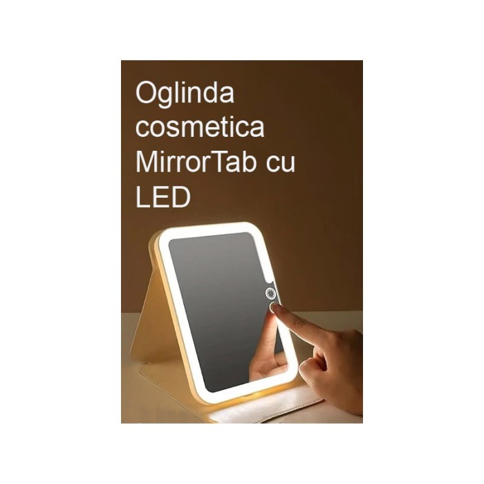 Oglinda cosmetica MirrorTab Doty®, cu LED, 3 tipuri de iluminare, design tip tableta cu husa, USB inclus, 23x17 cm, roz [6]