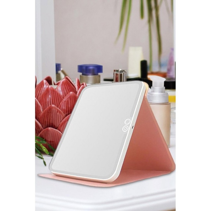 Oglinda cosmetica MirrorTab Doty®, cu LED, 3 tipuri de iluminare, design tip tableta cu husa, USB inclus, 23x17 cm, roz [4]