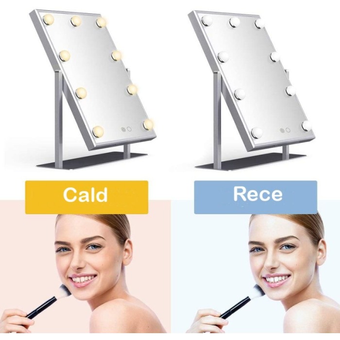 Oglinda Hollywood machiaj cu suport, luminata cu 9 LED-uri, modul 3 culori, intensificator lumina, 30 cm, Doty® [11]