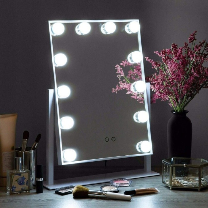 Oglinda machiaj Hollywood cu suport, luminata cu 12  LED-uri luminoase, modul 3 culori, intensificator lumina, 40 cm , Doty [1]
