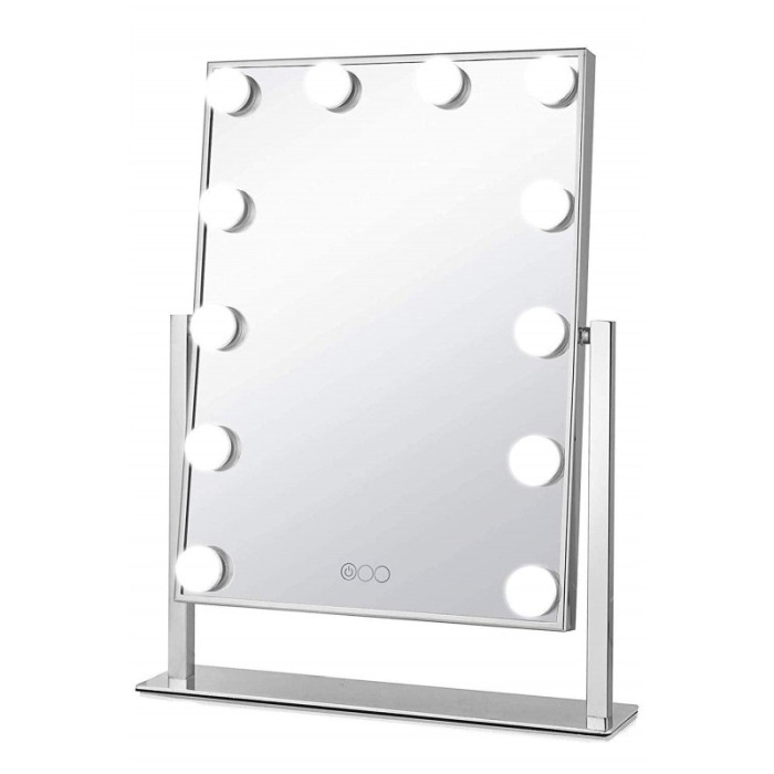 Oglinda machiaj Hollywood cu suport, luminata cu 12  LED-uri luminoase, modul 3 culori, intensificator lumina, 40 cm , Doty [2]
