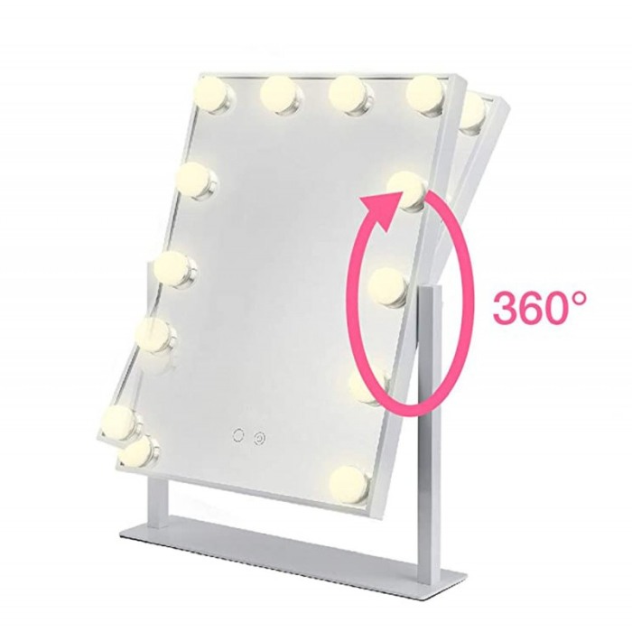 Oglinda machiaj Hollywood cu suport, luminata cu 12  LED-uri luminoase, modul 3 culori, intensificator lumina, 40 cm , Doty [6]