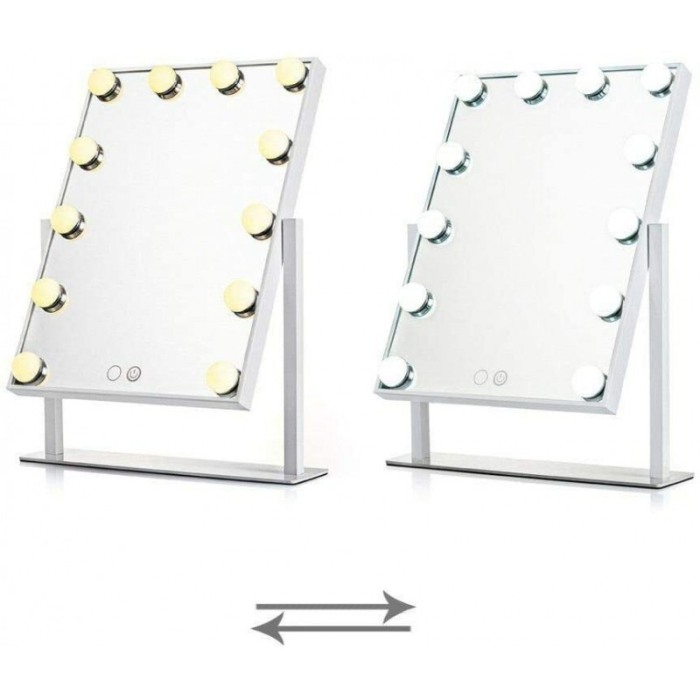 Oglinda machiaj Hollywood cu suport, luminata cu 12  LED-uri luminoase, modul 3 culori, intensificator lumina, 40 cm , Doty [7]