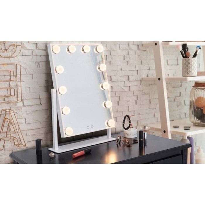 Oglinda machiaj Hollywood cu suport, luminata cu 12  LED-uri luminoase, modul 3 culori, intensificator lumina, 40 cm , Doty [4]