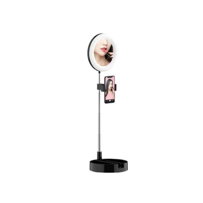 Oglinda rotunda LiveNow cu iluminare LED, pentru Live Streaming,brat telescopic,suport pentru telefon,3 moduri de lumina, 10 tre [8]