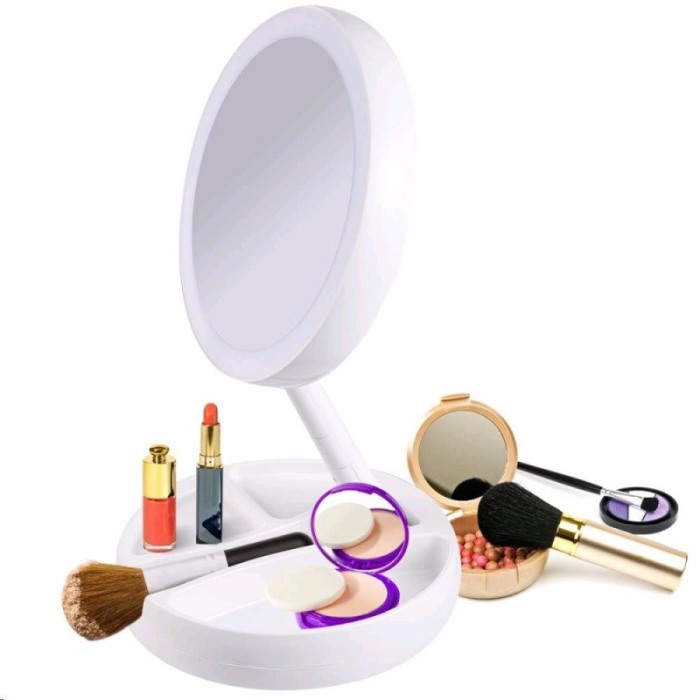 Oglinda rotunda machiaj cu iluminare LED , pliabila , 25 cm, efect de lupa,Alb , Doty [4]