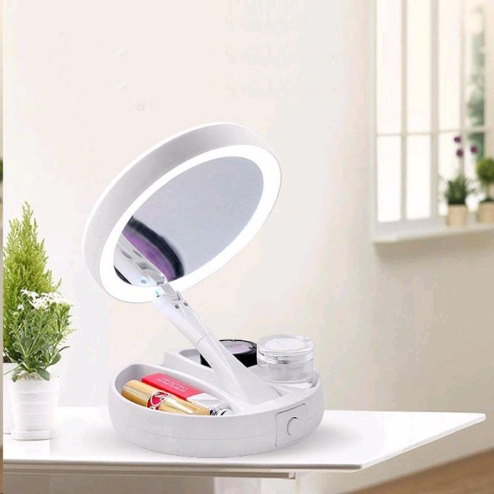 Oglinda rotunda machiaj cu iluminare LED , pliabila , 25 cm, efect de lupa,Alb , Doty [5]