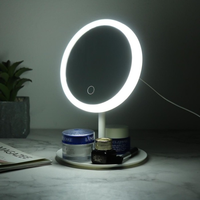 Oglinda rotunda machiaj cu iluminare led , rotire 60 de grade, 18 cm, reincarcabila, cablu usb inclus,alb ,doty [4]
