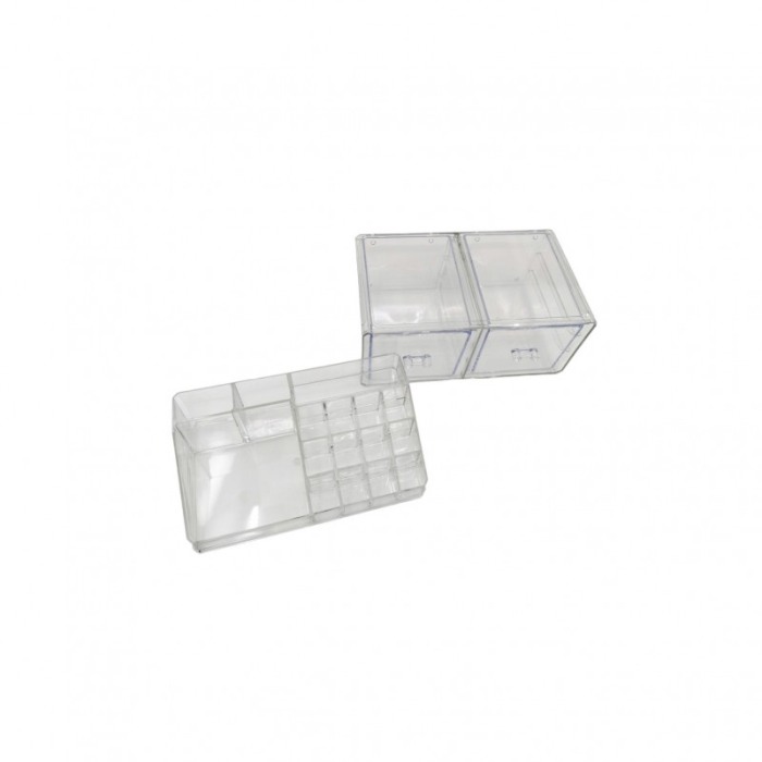 Organizator accesorii cosmetice, format din 2 parti, multiple compartimente, 22x14 cm, transparent [3]