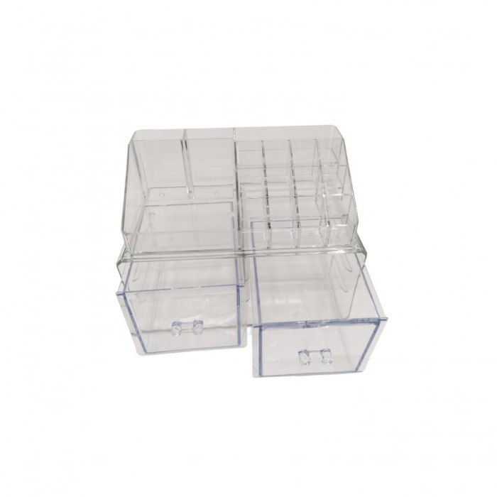 Organizator accesorii cosmetice, format din 2 parti, multiple compartimente, 22x14 cm, transparent [2]