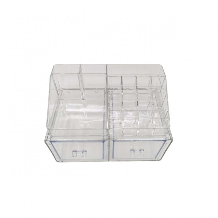 Organizator accesorii cosmetice, format din 2 parti, multiple compartimente, 22x14 cm, transparent [1]