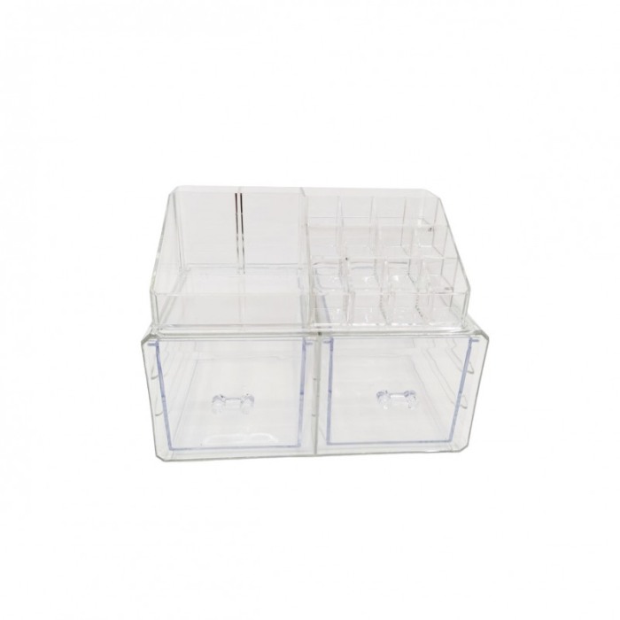 Organizator accesorii cosmetice, format din 2 parti, multiple compartimente, 22x14 cm, transparent [4]