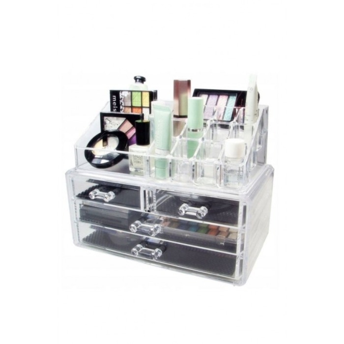 Organizator accesorii cosmetice,format din 2 parti, multiple compartimente,4 sertare si 16 comportimente,25x 20 cm, transparent, [4]
