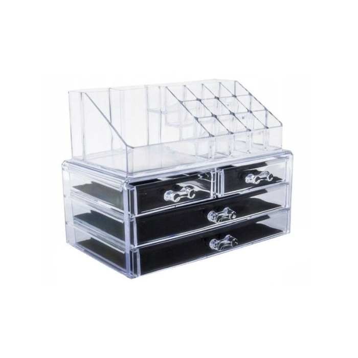 Organizator accesorii cosmetice,format din 2 parti, multiple compartimente,4 sertare si 16 comportimente,25x 20 cm, transparent, [3]