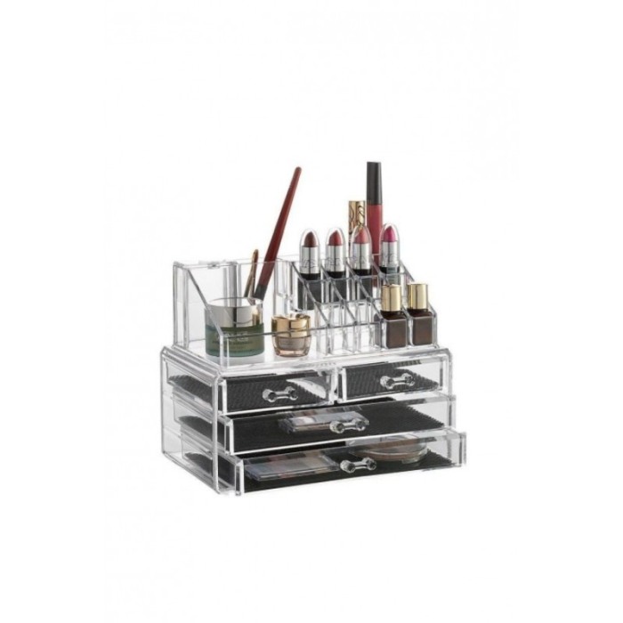 Organizator accesorii cosmetice,format din 2 parti, multiple compartimente,4 sertare si 16 comportimente,25x 20 cm, transparent, [6]