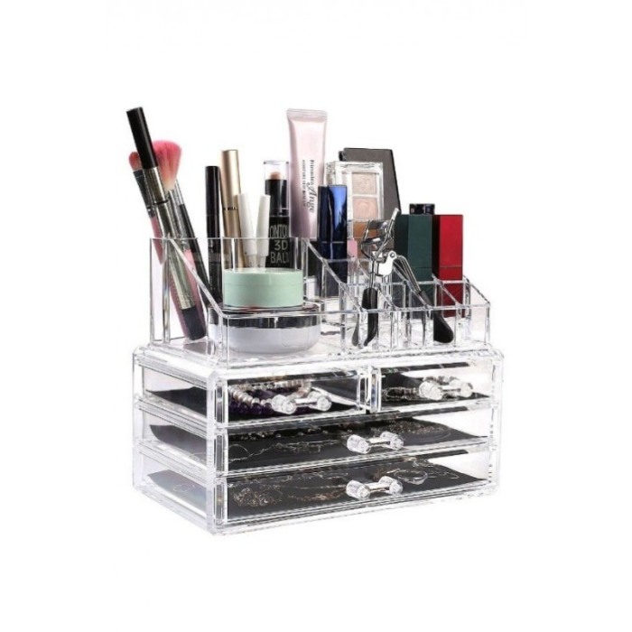 Organizator accesorii cosmetice,format din 2 parti, multiple compartimente,4 sertare si 16 comportimente,25x 20 cm, transparent, [7]